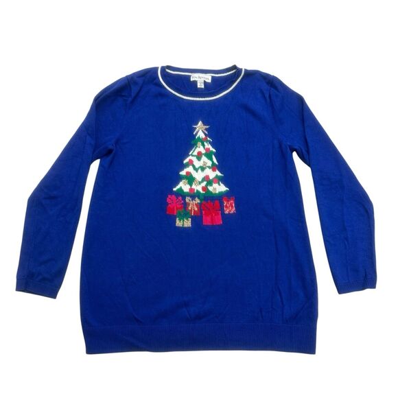 Kim Rogers Christmas Sweater Womens Small S Blue Long Sleeve Pullover Holiday - Picture 1 of 12